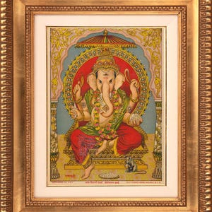 Seltene Original Raja Ravi Varma Lithographie: Ganapati 9"x7" (Lord Ganesh)