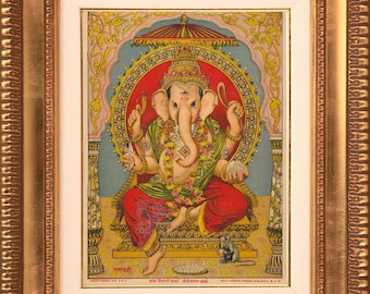 Rare Original Raja Ravi Varma Lithograph: Ganapati 9&quot;x7&quot; (Lord Ganesh)