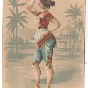 German 1900 Colorful Die-Cut Lithographic Turkish Belly Dancer Collage Silhouette Post Card