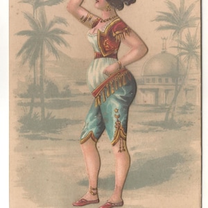 German 1900 Colorful Die-Cut Lithographic Turkish Belly Dancer Collage Silhouette Post Card