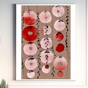 Red Circles Watercolor Art Print: Minimalist Wall Decor (Digital Download)