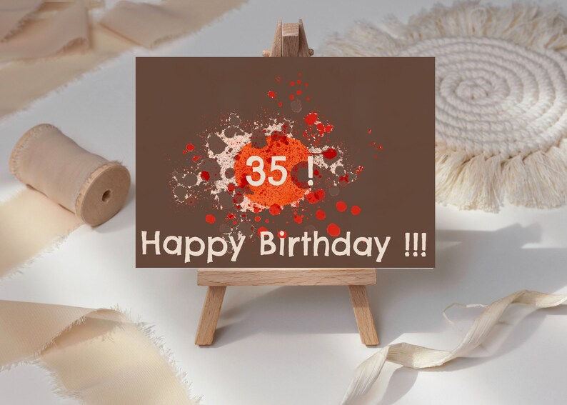 35th Birthday Card, Printable Happy 35th Birthday, Birthday Card Orange ...