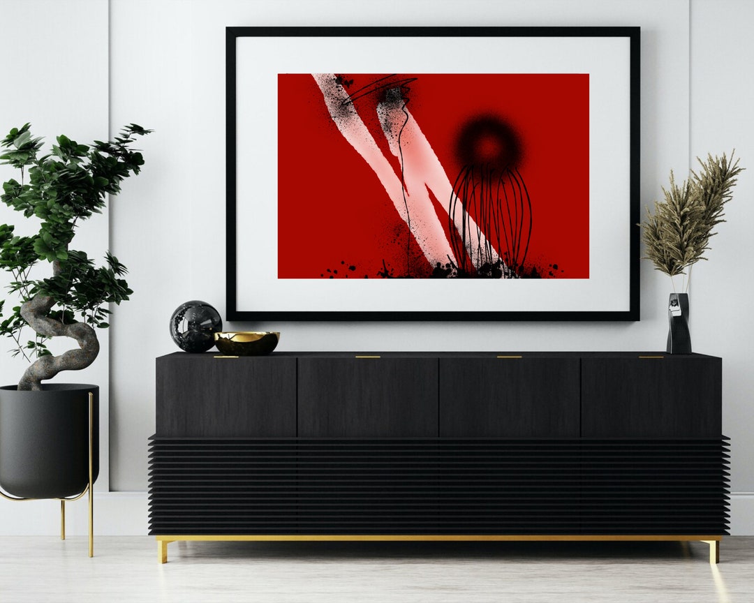 Bright Red Abstract Wall Art Printable Contemporary Art - Etsy