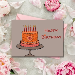 Süße Geburtstagskarte zum Ausdrucken | Sofortiger Download Druckbare BDay Karte mit Kuchen | Buntes Handgemaltes Design | Einzigartige Geburtstagskarte