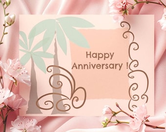 Printable Happy Anniversary Card | Wedding Anniversary | Foldable Anniversary Card Print | Design with Palmtree |  Anniversary Card |