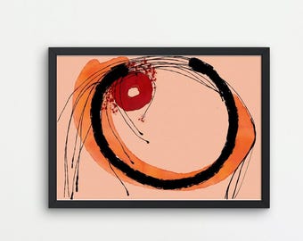 Abstract Circles Art Print: Red, Orange, Black (Digital Download)