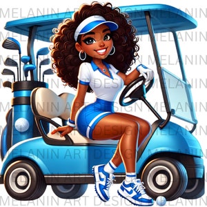 Black Girls Golf, Cartoon Golf Cart, Black Girl Golf, Woman Golf, Black woman Golf, Golf PNG, Golf Clip Art