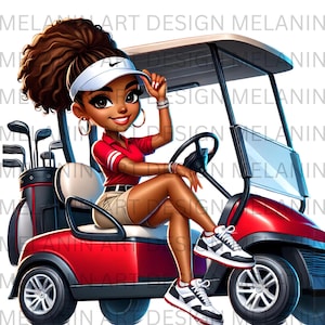 Black Girls Golf, Cartoon Golf Cart, Black Girl Golf, Woman Golf, Black woman Golf, Golf PNG, Golf Clip Art
