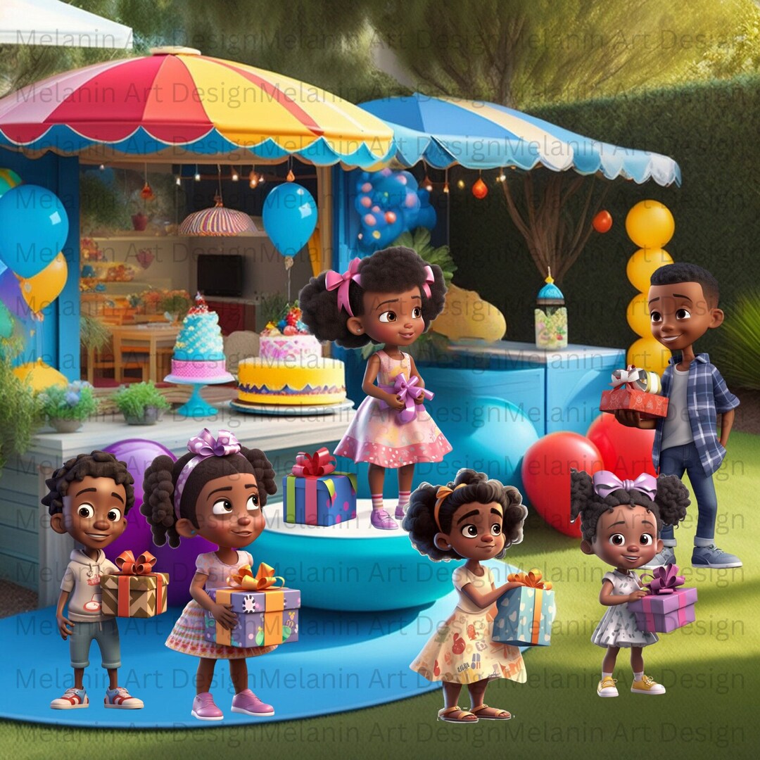 Clip Art Black Kids Clip Art African American Kids Cartoon - Etsy