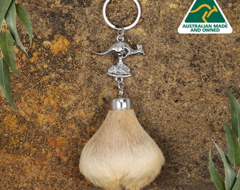 Australian Souvenir - Genuine Silver Kangaroo Scrotum Keyring, Keychain