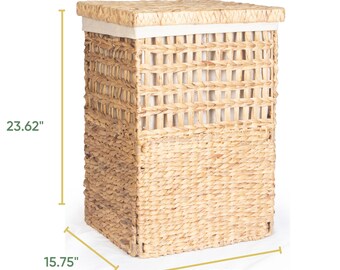 Laundry Basket with Linen | Foldable Hamper & Storage Basket | Handmade Water Hyacinth Laundry Basket | Housewarming Gift | Boho Decoration