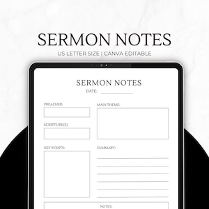 Sermon Notes Template: Printable Bible Study Journal (Canva Editable)