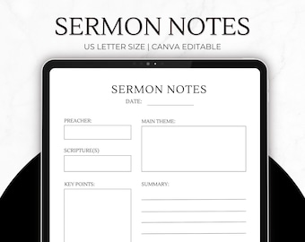 Sermon Notes Template: Printable Bible Study Journal (Canva Editable)