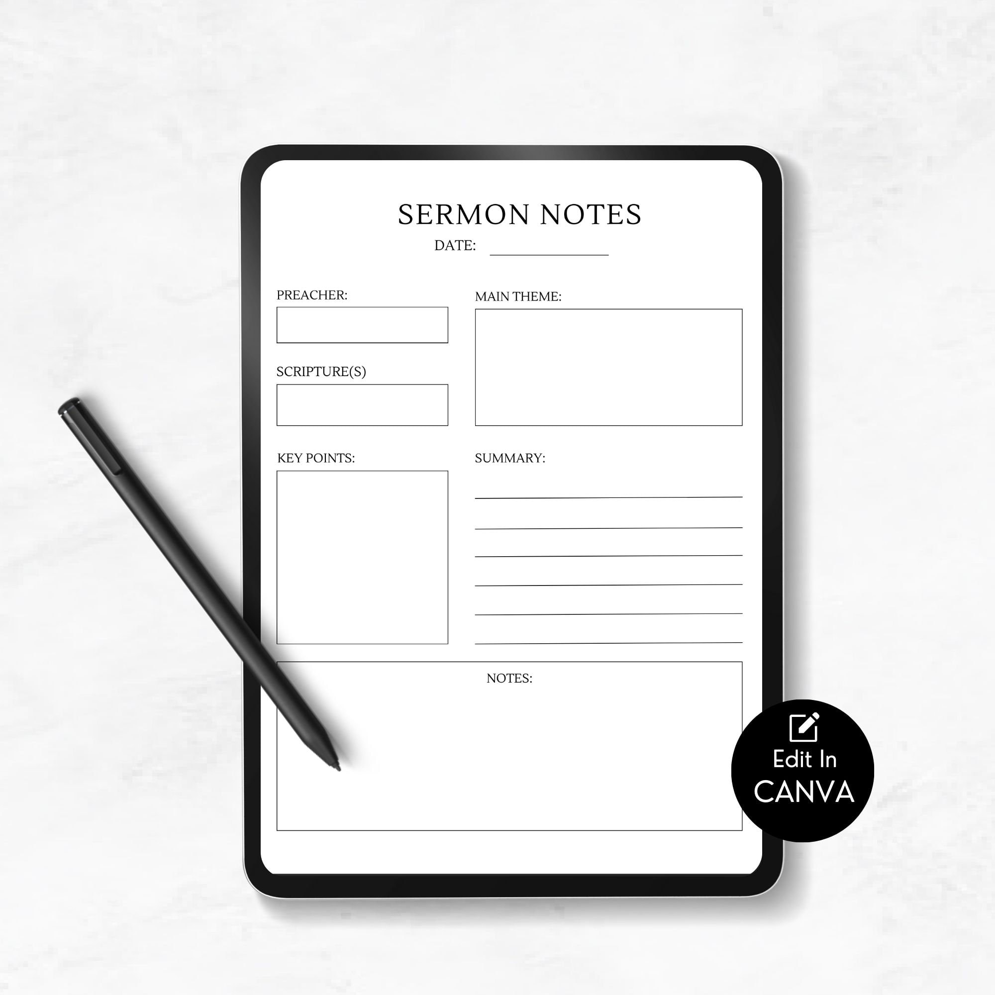 Sermon Notes Template: Printable Bible Study Journal (canva Editable ...