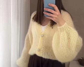 Mohair Cardigan Women | Fluffy Mohair Knit Cardigan | Handmade Soft Luxury Knitwear