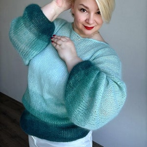 Multicolored Knitted Mohair Sweater, Rainbow Sweater, Gradient Sweater, Ombre mohair sweater, Oversized Sweater, Loose sweater