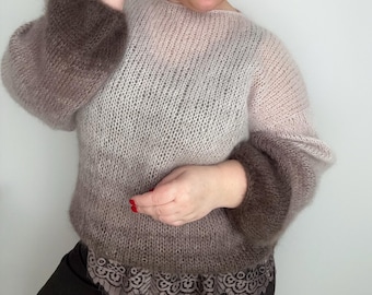 Gradient Ombre Mohair Sweater | Rainbow Oversized Knit | Handmade Multicolor