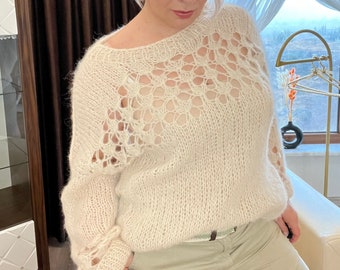 Alpaca sweater, Hand knit oversized pullover, Luxurious Alpaca mulberry silk  Sweater, loose sweater, Chunky Knit Pullover, large size