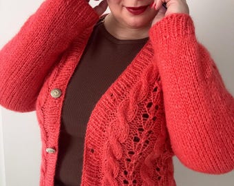 Cropped Alpaca Lace Cardigan | Fluffy Hand Knit Sweater | Soft Airy Women's Knitwear