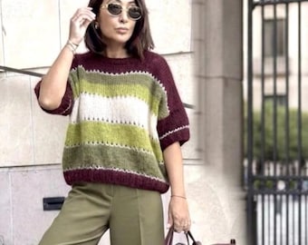 Hand Knit Mohair Sweater | Striped Wool Pullover | Luxury Merino Gift | Oversized Jumper