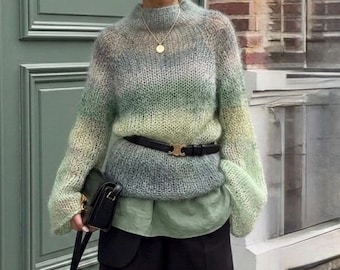 Gradient Mohair Sweater | Ombre Fluffy Knit | Luxury Handmade Women Sweater