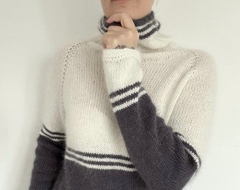 White Angora sweater for women, Fluffy angora womens turtleneck sweater, Angora turtleneck, Oversized cozy sweater, Loose knit sweater