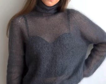 Mohair Turtleneck Sweater for Women | Handmade Luxury Knit | Soft Cozy Winter Sweater