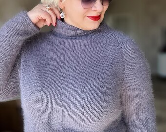 【HI FI FNK】Del Angora Turtle Neck Angora Sweater for Women, Fluffy Angora Womens Turtleneck