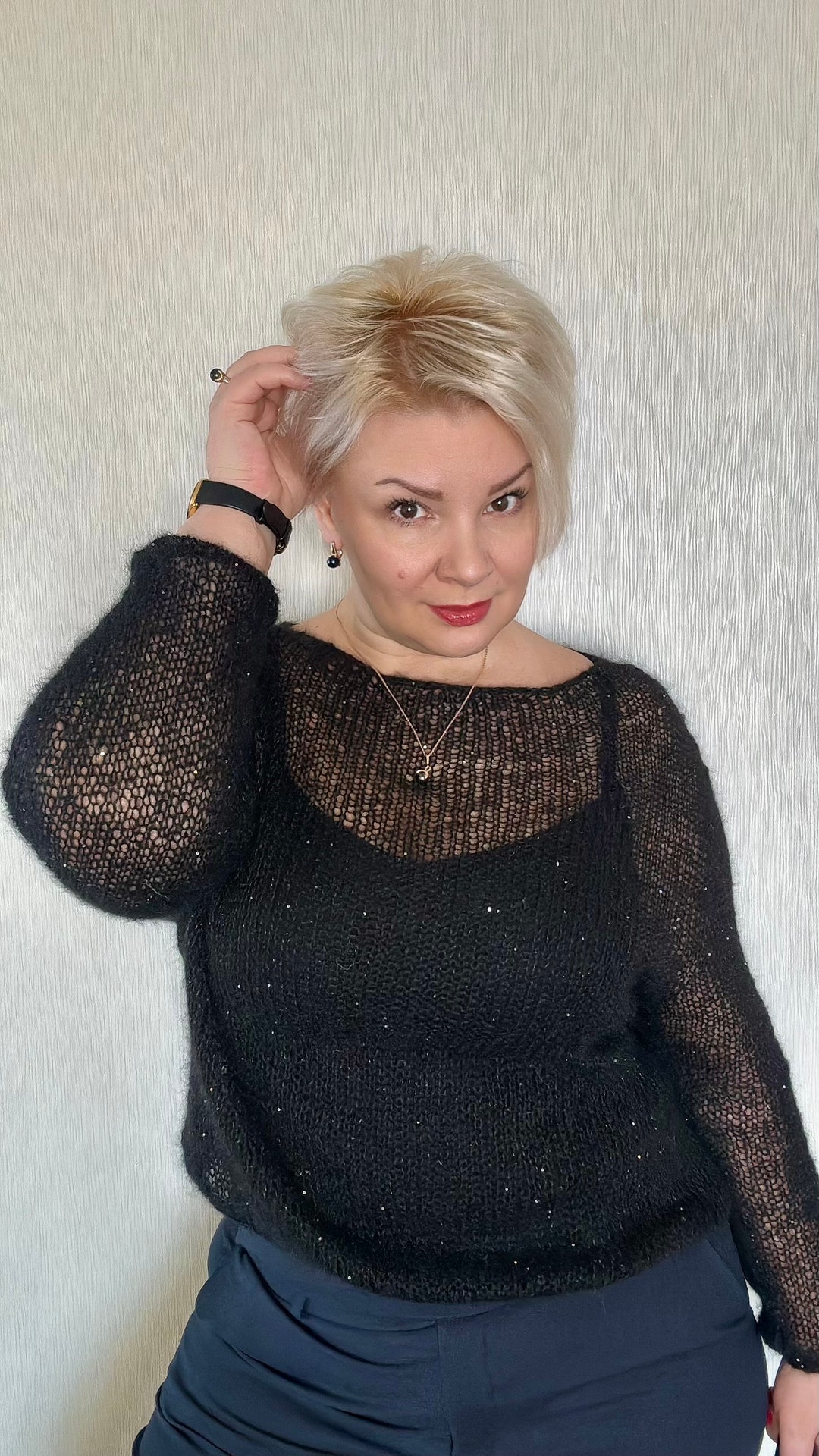 Micro Sequins Black Mohair Jumper With Sequins Shiny Micro Sequins Women Sexy - Etsy