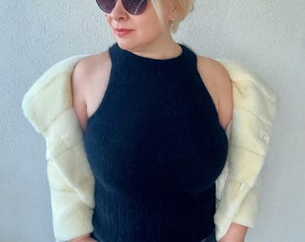 Angora Knit Halter Top | Soft Angora Sweater Top for Women | Handmade Knitwear