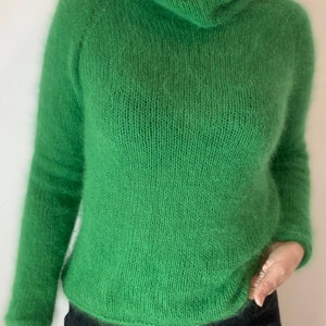 Аngora sweater, Wool turtleneck knit sweater for women, Fall hand knit sweater, Green Fluffy angora sweater, angora wool sweater image 2