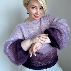 Multicolored Knitted Mohair Sweater, Rainbow Sweater, Gradient Sweater, Ombre mohair sweater, Oversized Sweater, Loose sweater