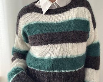 Striped Mohair Sweater | Handmade Fluffy Knit | Cozy Silk Mohair Pullover