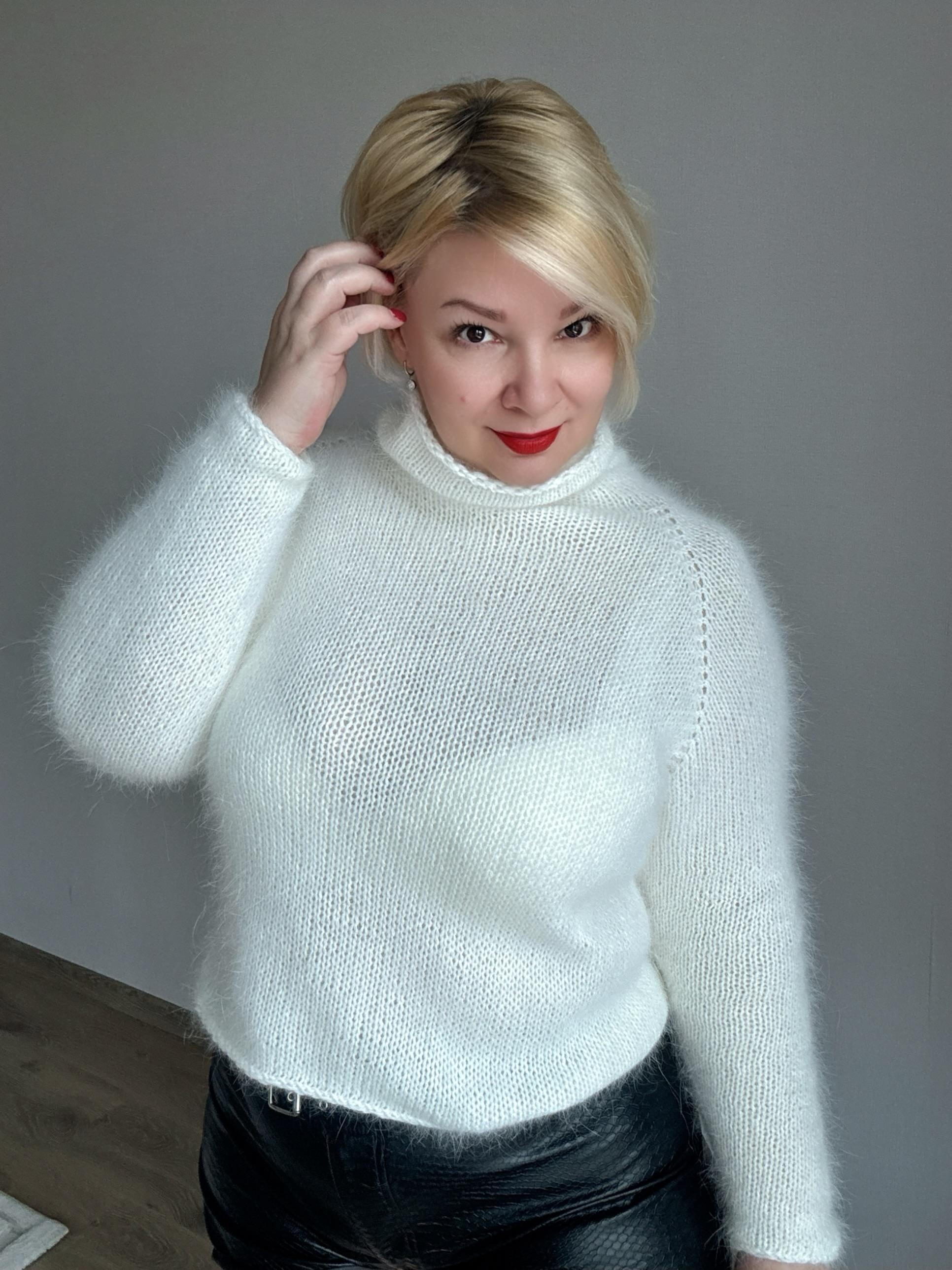 White Angora Sweater for Women, Fluffy Angora Womens