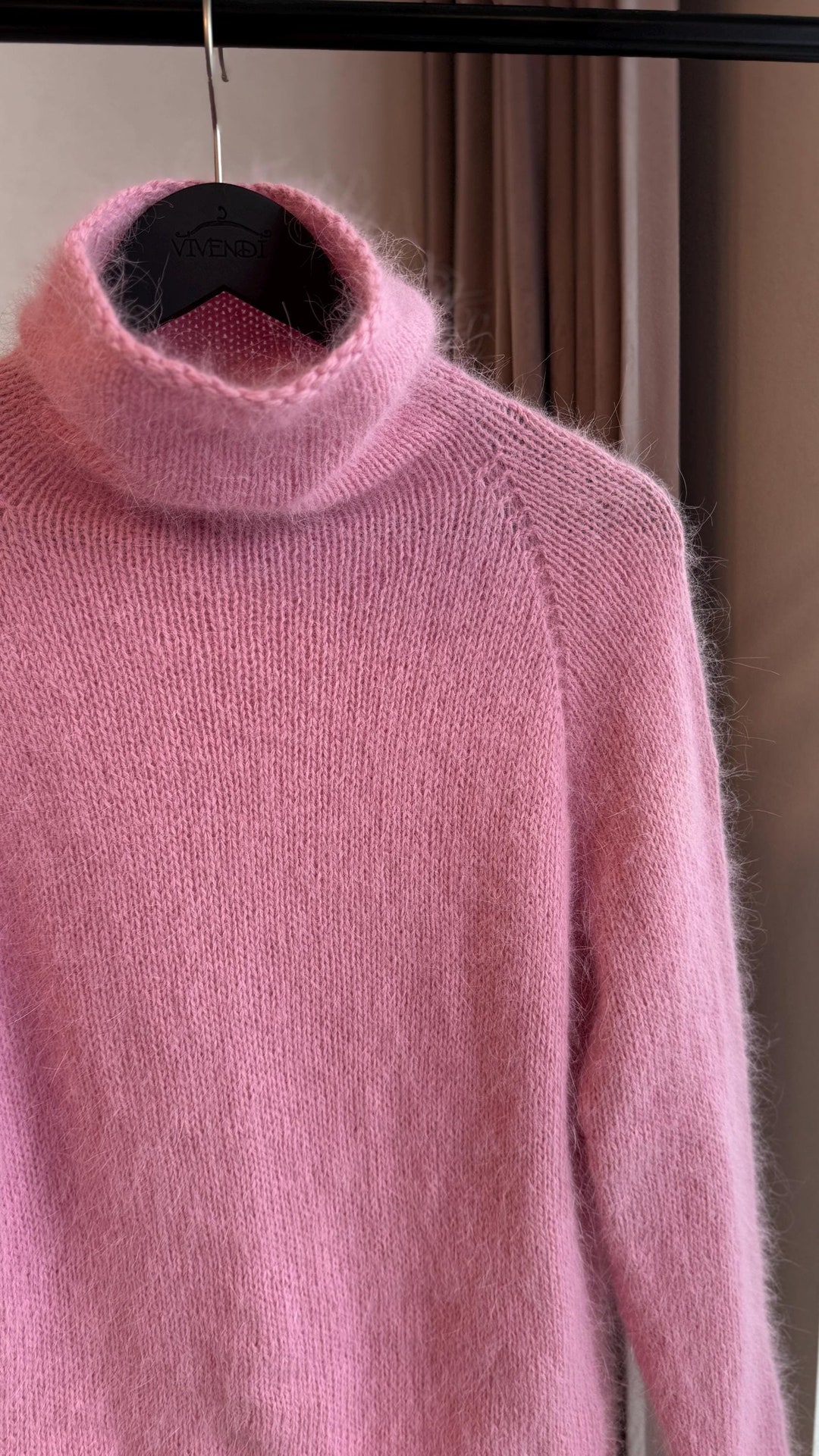 Аngora Sweater, Wool Turtleneck Knit Sweater for Women, Fall Hand