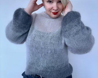 Gradient Mohair Sweater | Ombre Fluffy Knit | Luxury Handmade Women Sweater