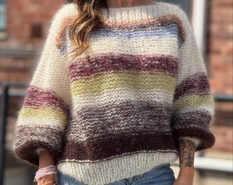 Striped Mohair Sweater | Handmade Fluffy Knit | Cozy Silk Mohair Pullover