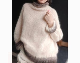 Handmade Gradient Mohair Sweater | Soft Turtleneck Knit | Cozy Lightweight Pullover