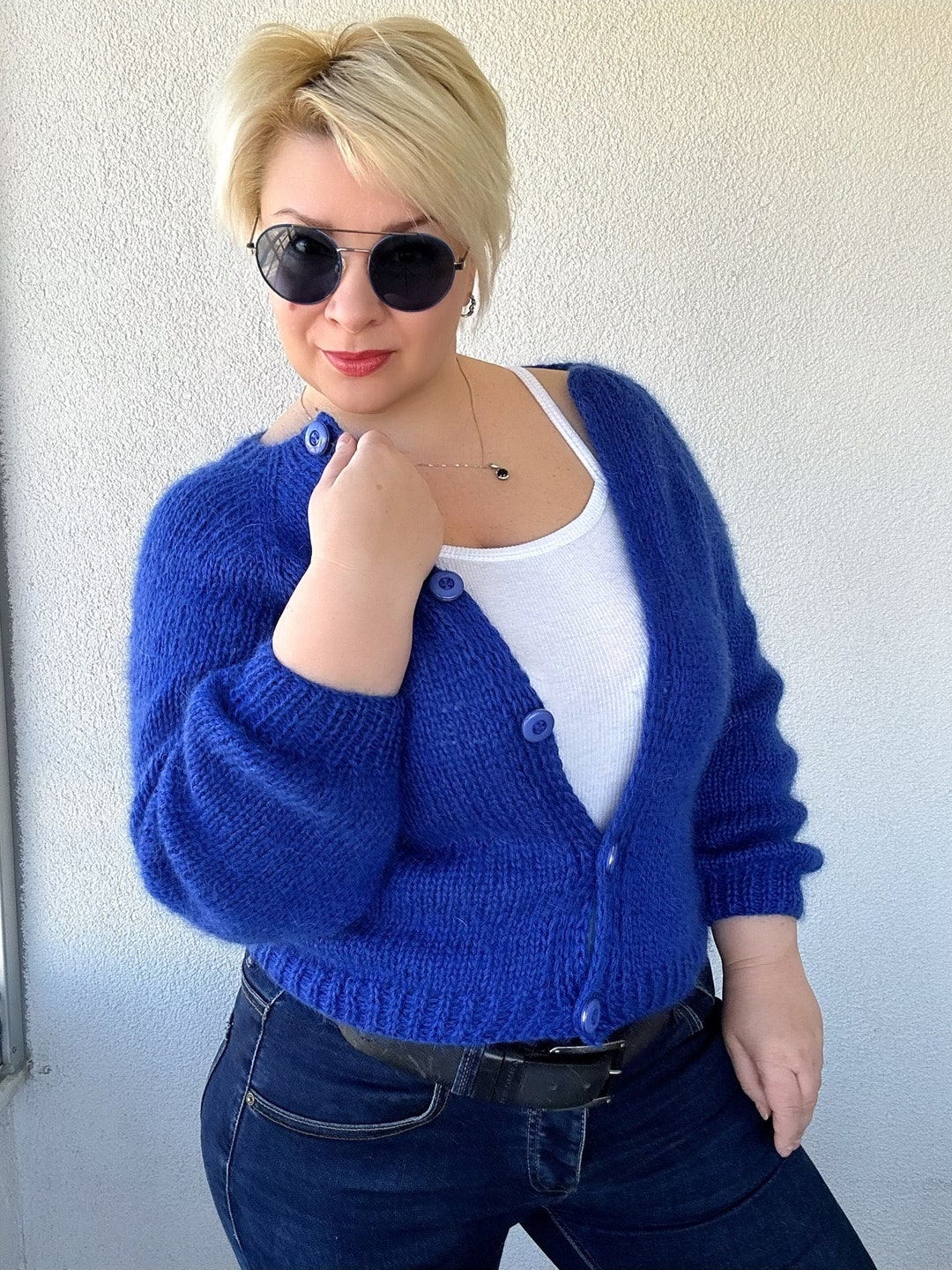 Short Cardigan Sweater Women Jacket Wear Knitted Mohair Knit Cardigan Top  Spring and Autumn(Small)