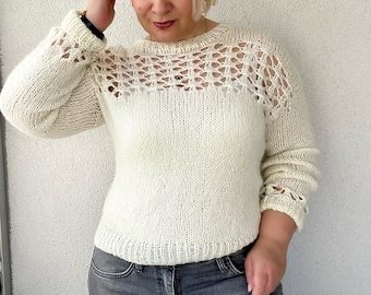 Mohair Sweater milky color, Handknit Sweater, wool sweater, Cozy alpaca Sweater for Women, oversized sweater, ladies sweater