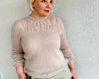 Beige Mohair sweater, with Delicate Droplet Back Detail, Spring Summer Fashion, trendy clothes, aesthetic clothes, Vintage sweater