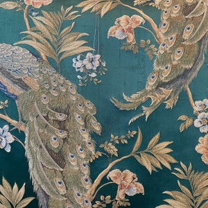 Peacock Upholstery Fabric, Cream Exotic Pattern, Curtain Material.