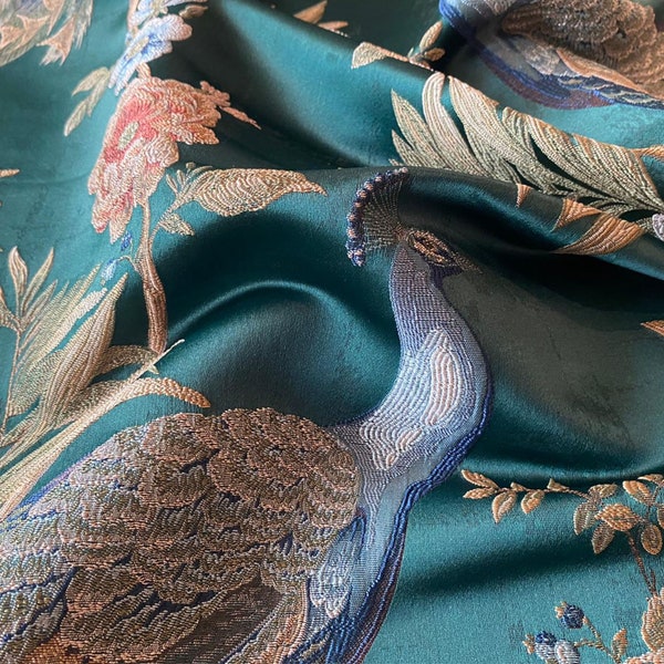 Upholstery Woven Fabrics,Tropical Patterned Fabric,Peacock Flowers Botanical Luxury ,Furniture Upholstery Material,Green Base Peacock