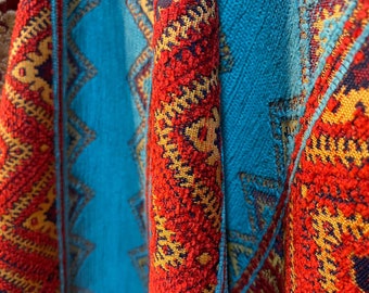 Bohemian Upholstery Fabric: Blue, Tribal Southwestern Design, 55 inch Wide.