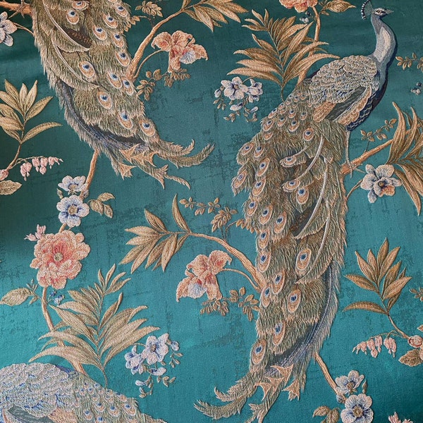 Peacock Fabric - Etsy - Peacock Green Armchair Fabric