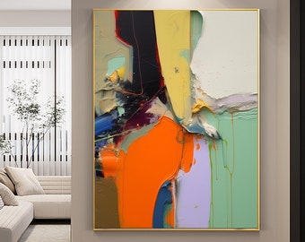 Pintura al óleo colorida abstracta original sobre lienzo, arte de pared colorido abstracto, pintura acrílica personalizada, arte de lienzo boho, decoración de la pared de la sala de estar