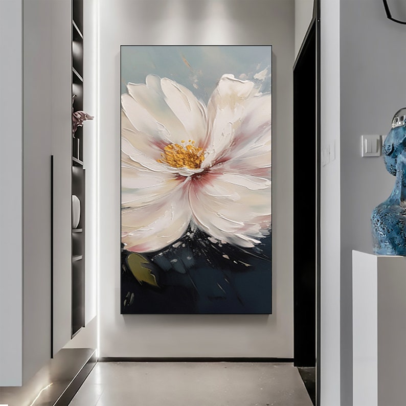 Large Abstract White Flower Oil Painting on Canvas,original Modern