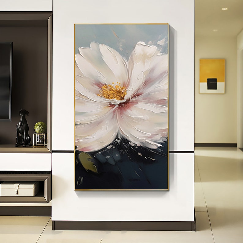 Large Abstract White Flower Oil Painting on Canvas,original Modern