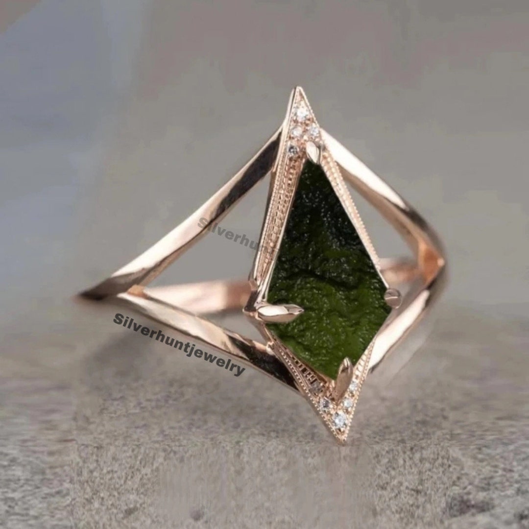 Moldavite Ring Unique Moldavite Ring Moldavite Kite Ring Etsy