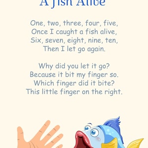 Kids Nursery Rhyme Poster - 12345 Once I Caught a Fish Alive